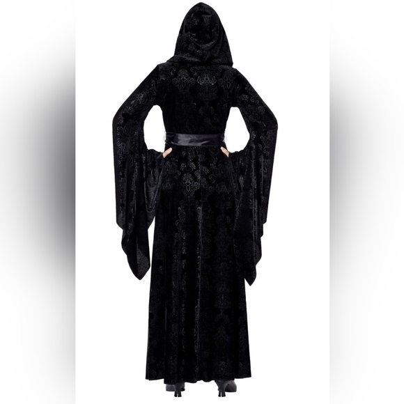 Spirit Halloween L/XL Black Velvet hooded Robe/Dress - Picture 2 of 4